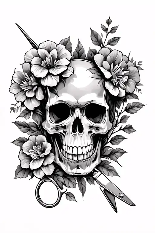 Hairdresser Scissors Skull Flowers