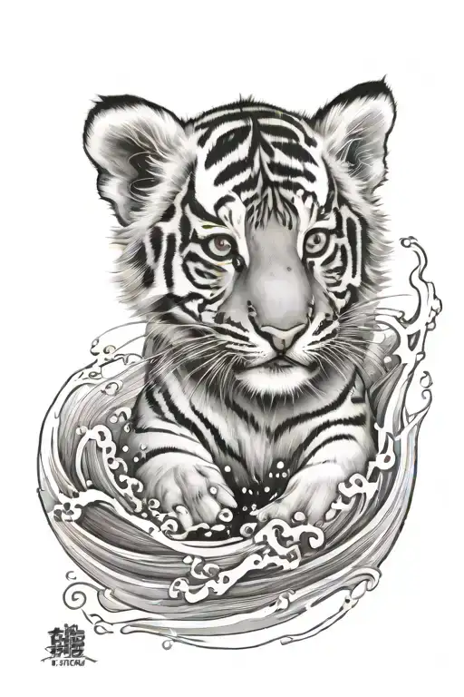 Tiger Cub Playing In The Waves