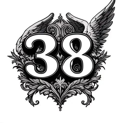 The Number 38 With Just The Elegant Angel Wings Around It