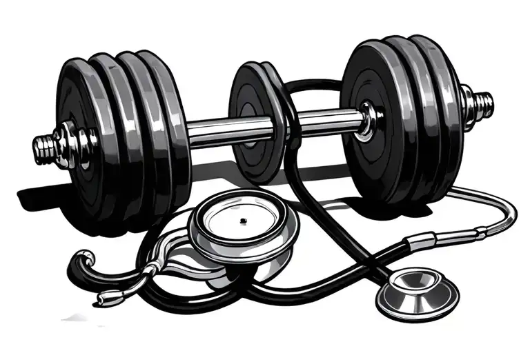 Weights And Stethoscope Intertwined