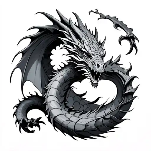 Dragon Over Medieval Village Spiral