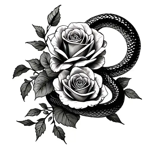 Snake And Roses Intertwined