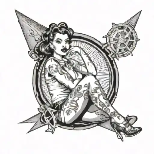 Sailer Jerry Style Pin Up Girl Sitting