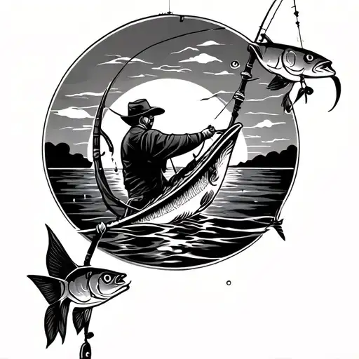 Fishing With Sunset Sky