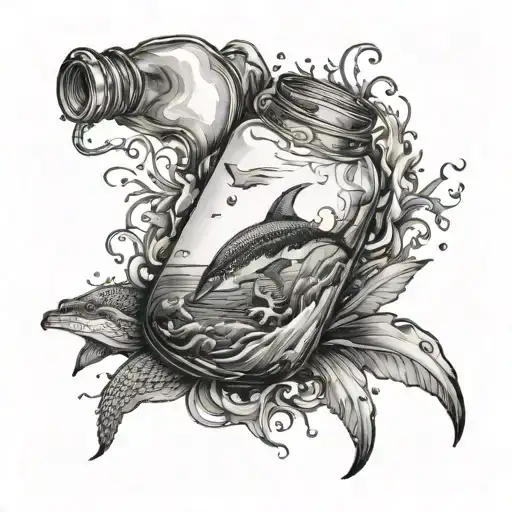 Glass Bottle With An Ocean Inside And Animals Peeking