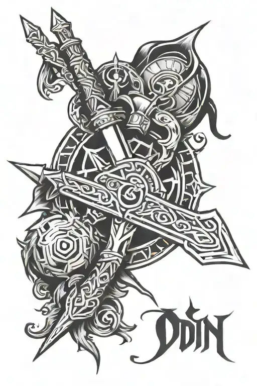 Odin's Gungnir Spear With Runic Details