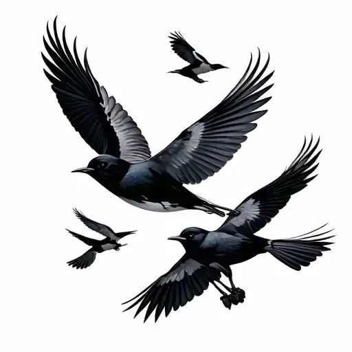 Multiple Small Birds Flying