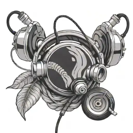 Headphones With The Cable Plugged Into A Vinyl