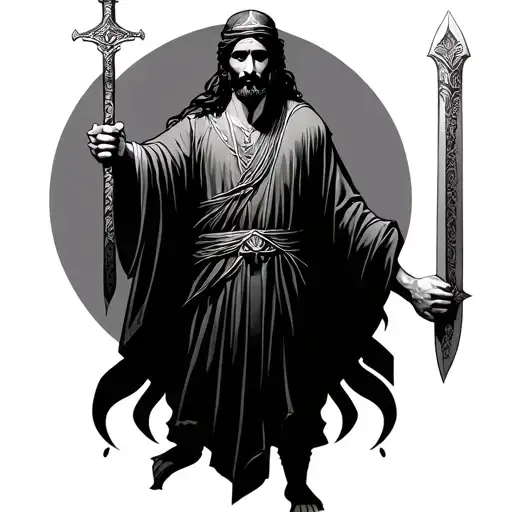 Hazrat Ali Islamic Person Standing With Two Headed Sword