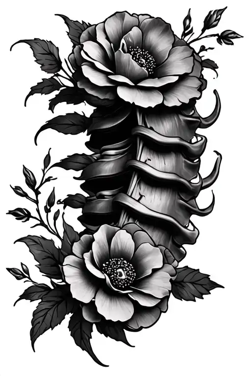 Spine Tattoo With Flowers
