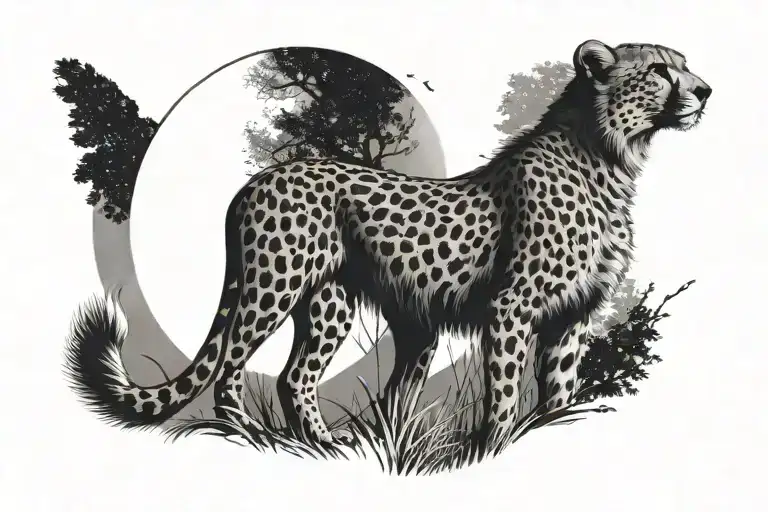 Cheetah Walking Under Moonlight