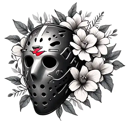 Goalie Mask Stitches Flowers
