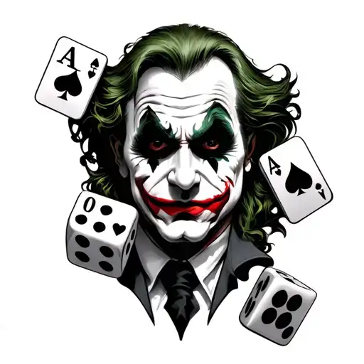 Joker Face With 4 Aces And Dices Hanged