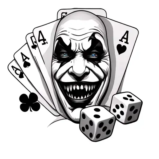 Terrifying Joker Face With 4 Aces And Dices Hanged