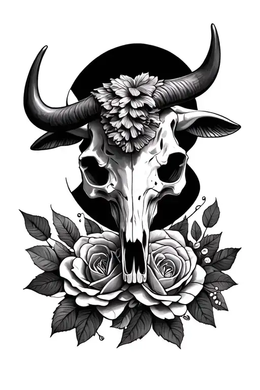 May And February Birth Month Tattoo With Bull Skull