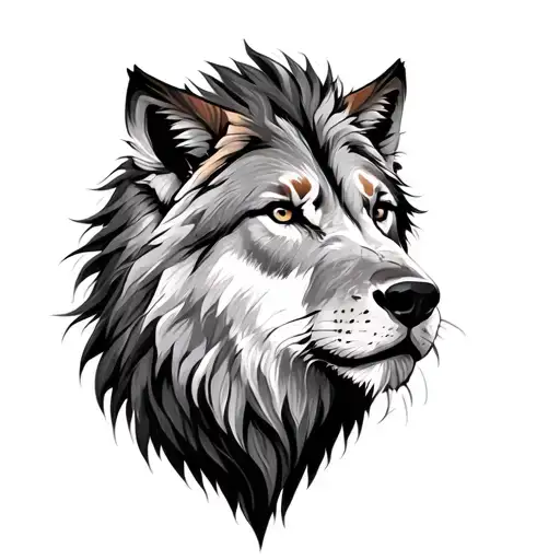 Wolf And Lion Mixed Together