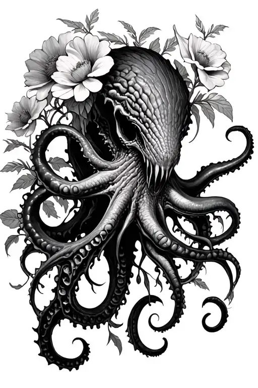 Kraken Reaching For Flowers Growing