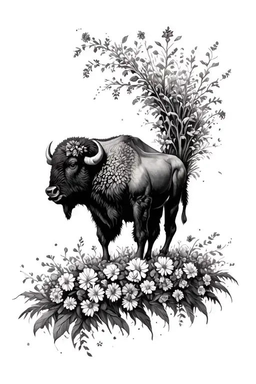 Bison Reaching For Flowers Growing Inside