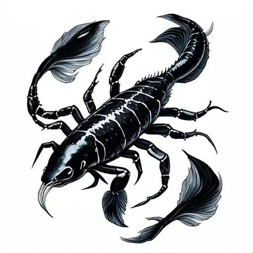 Scorpion And Black Koi Fish