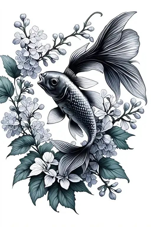 Goldfish Swimming In Lilacs Intertwined