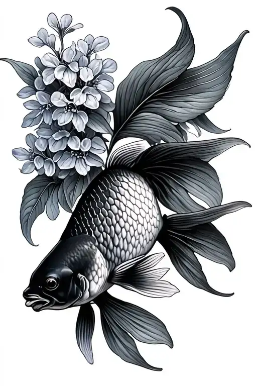 Goldfish Swimming In Lilacs Intertwined