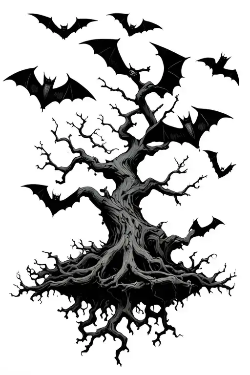 Poison Tree And Bats Flying
