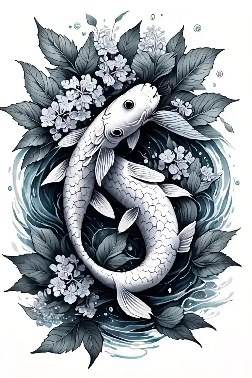 Koi Swimming In Lilacs Intertwined