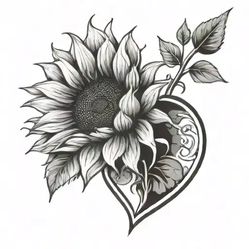 Simple Sunflower And Heart