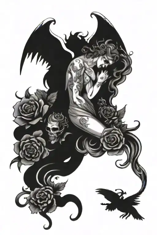 Angel And Demon With Flowers