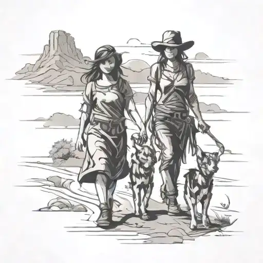 Western Mother Of Son And Daughter Shadow Walking