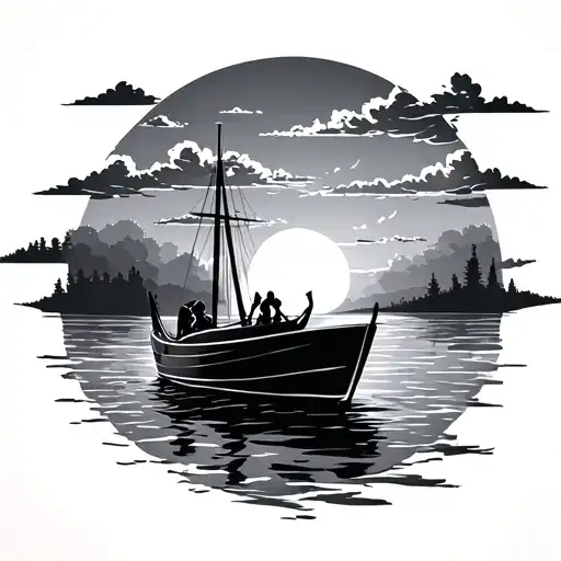 Person Boat And Sunset Sky Full