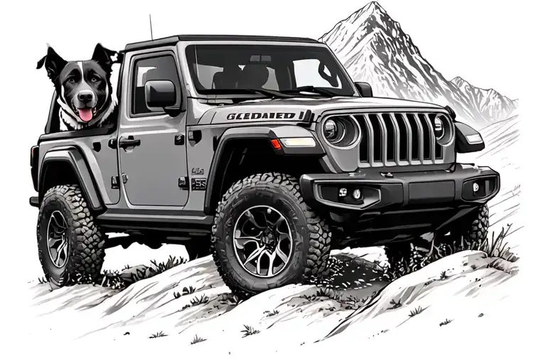 Jeep Gladiator Driving On Mountain Range With 2 Dogs Riding In The Back
