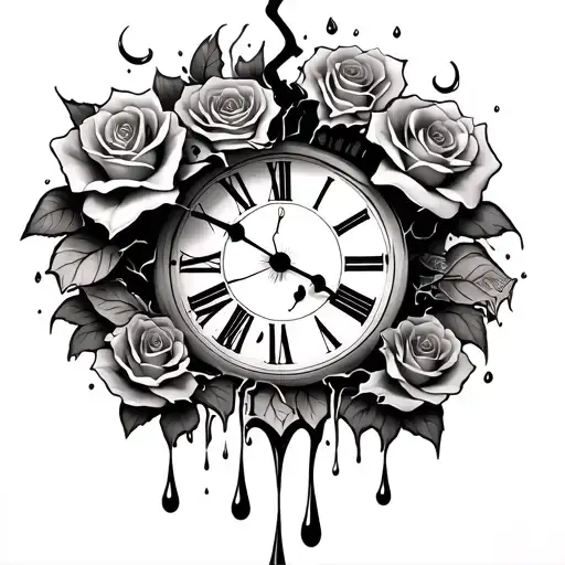 Broken Clock Eye With Roses Money Tear Drops Falling Apart