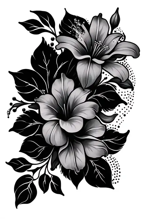 Dot Mandala With Lilies And Hibiscus Flowers