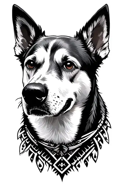 Dogs Head With A Nordic Background Black And White