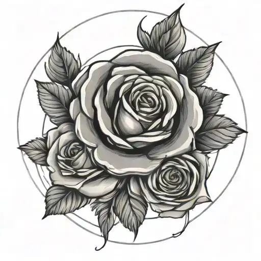 Circle With Lines And Three Roses In Shade In One Corner Of The Circle And The Circle Has Lines