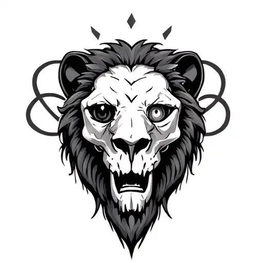 Lion Skull With A Black Widow In It's Eye With The Infinity Symbol Behind It All