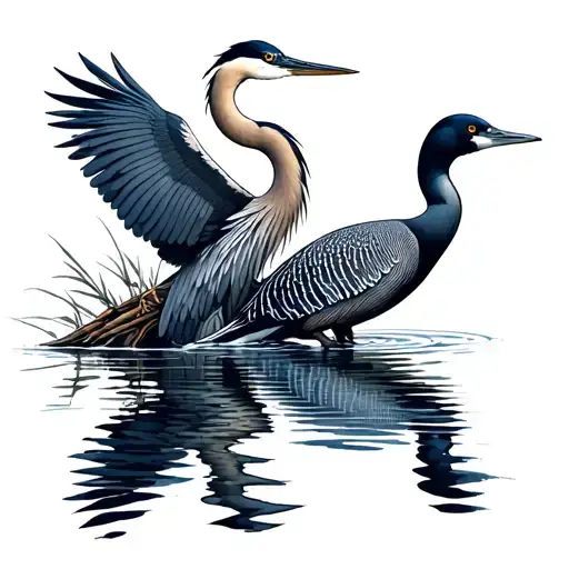 Blue Heron And Loon