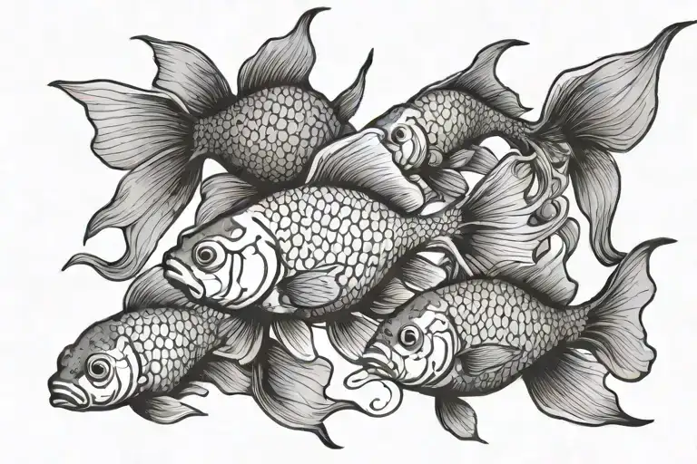 School Of Eight Fancy Goldfish Swimming
