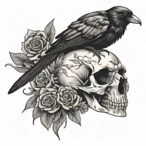 Magpie Skull With Australia Flora Black And Grey