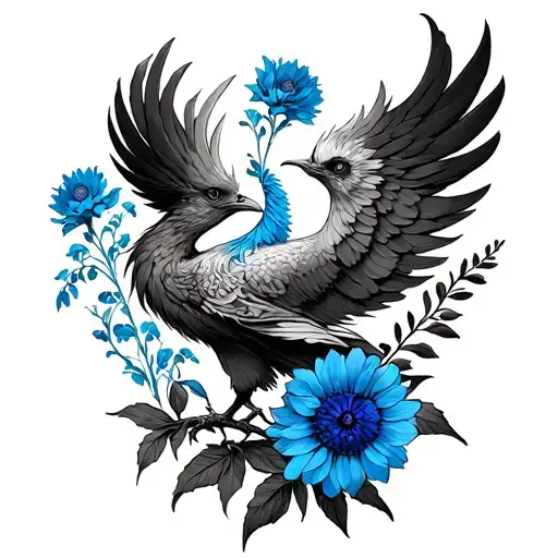 Phoenix And Blue Cornflower Intertwined