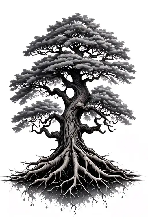 Oak Tree Growing Roots Reaching Deep