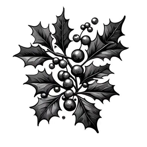 December Holly Berries And Leaves Growing In A Bold Dark Whimsical Style
