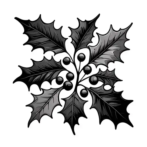December Holly Berries And Leaves Growing In A Bold Whimsical Style
