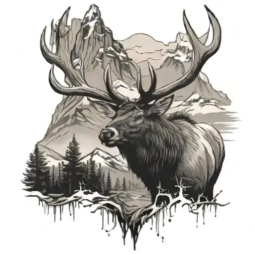 Elk And Mountains