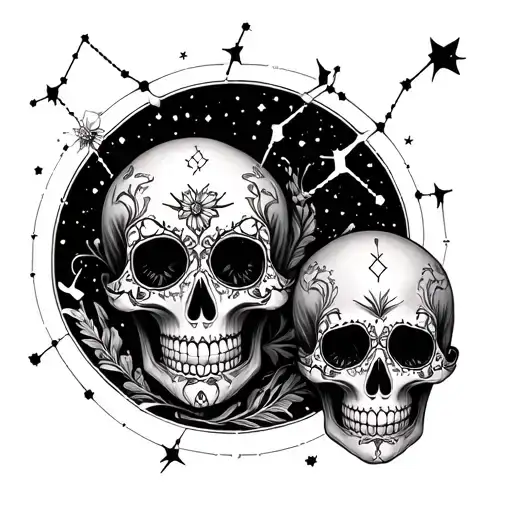 Sugar Skulls In A Circle With Constellations Forming Within