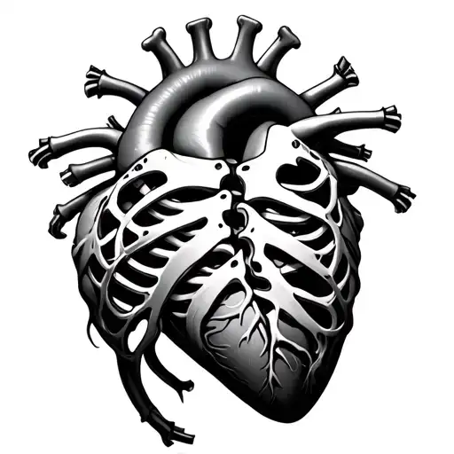 Biomechanical Heart Visible Though Rib Cage