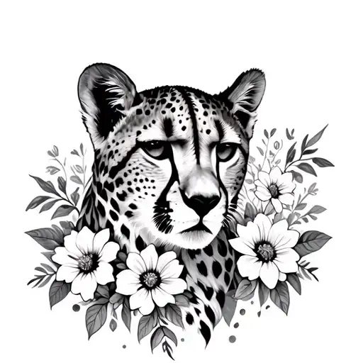Cheetah Surrounded By Flowers