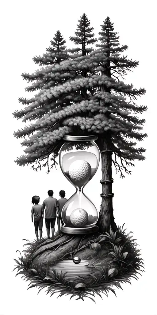 Pine Forest Wrap Around And Family Tree And Hour Glass Father With 3 Kids And Golf