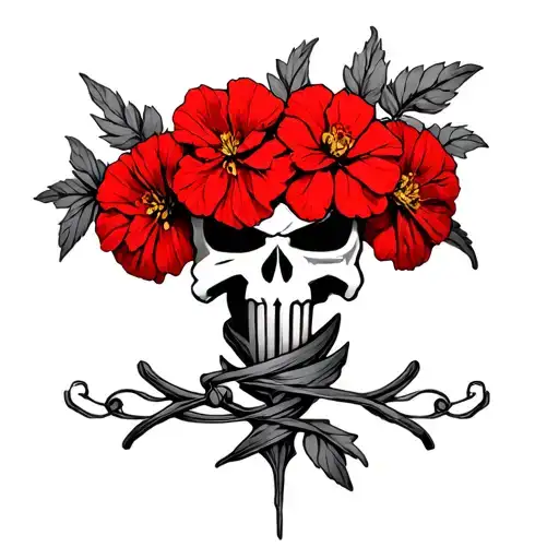 Trigun Punisher Cross Wrapped In Red Geraniums